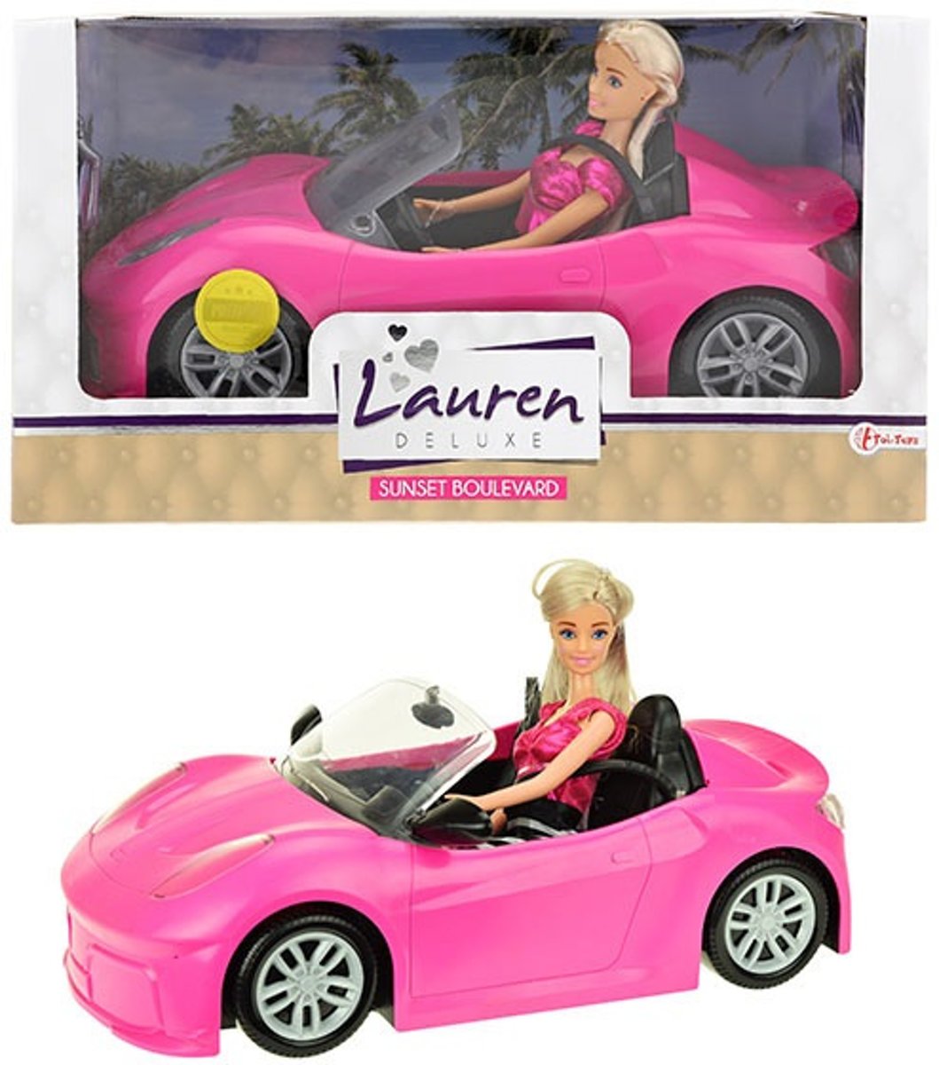 LAUREN Tienerpop barbie in roze auto