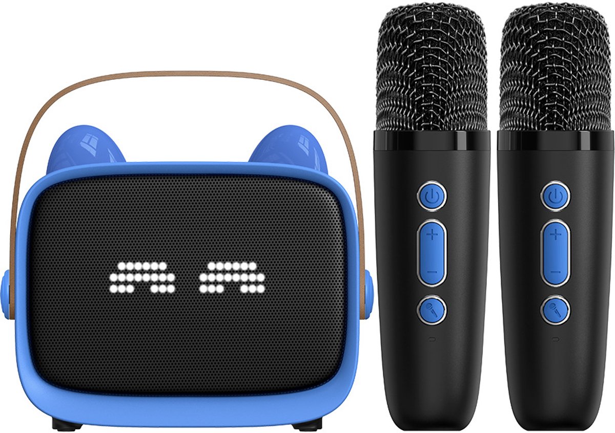Karaoke Set - 2 Microfoons - Draagbaar - Bluetooth - Telefoonhouder - Blauw