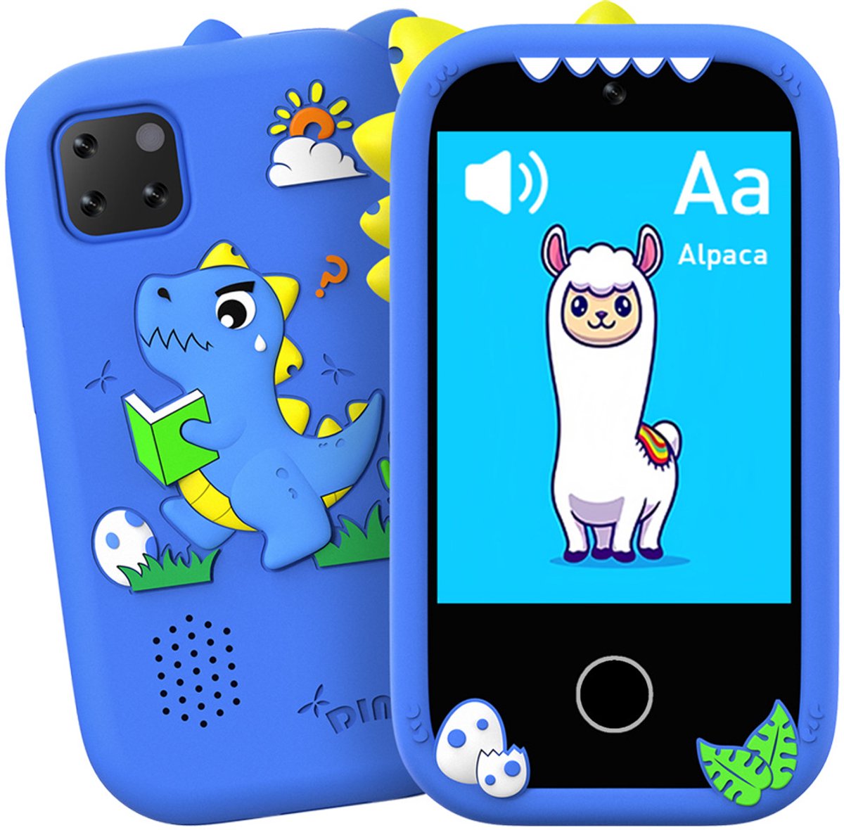 Speelgoed Telefoon - Kindertelefoon - Camera - Video - Spelletjes - Dinosaurus - Blauw