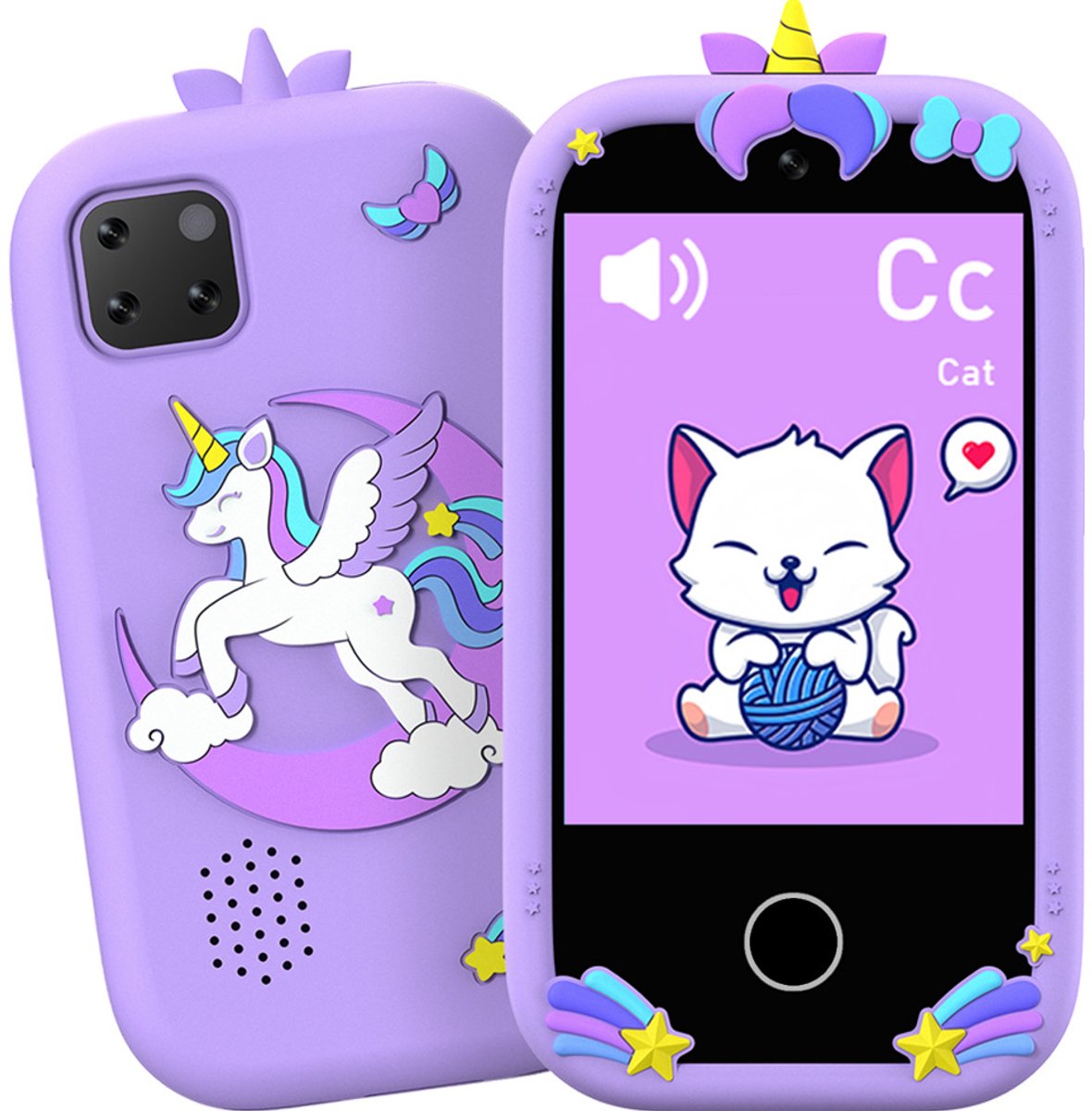 Speelgoed Telefoon – Kindertelefoon – Camera – Video – Spelletjes – Unicorn – Paars