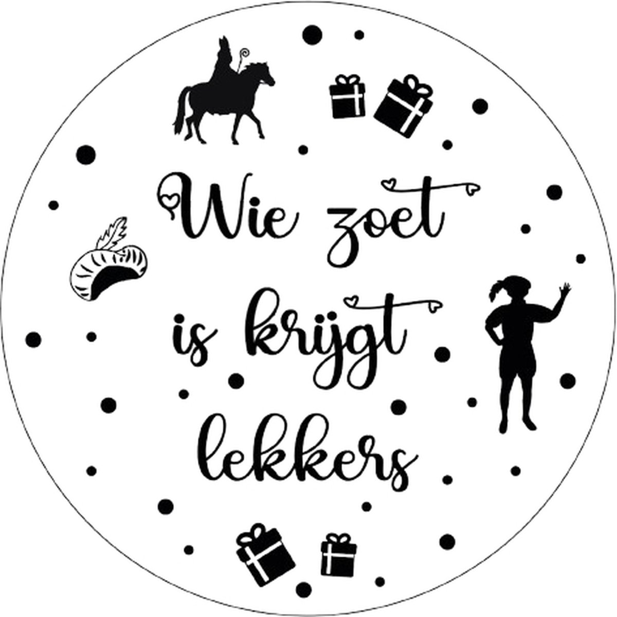 Sinterklaas raamsticker rond - wie zoet is krijgt lekkers - herbruikbaar