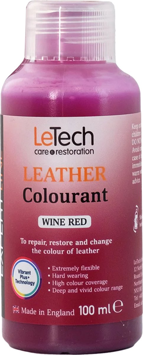 LeTech Leather Colorant Wine Red - Wijnrood - leerverf - sneakerverf - 100ml
