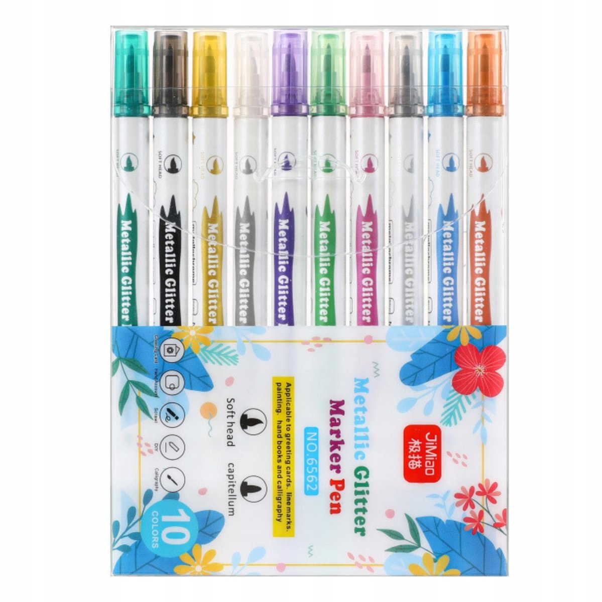 Set van 10 Metallic Glitter Markers, Dubbelzijdig, Kleurrijk