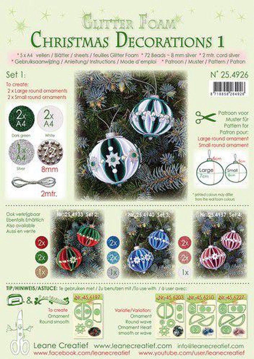 LeCrea - Glitter foam Kerstbal decoratie set 1