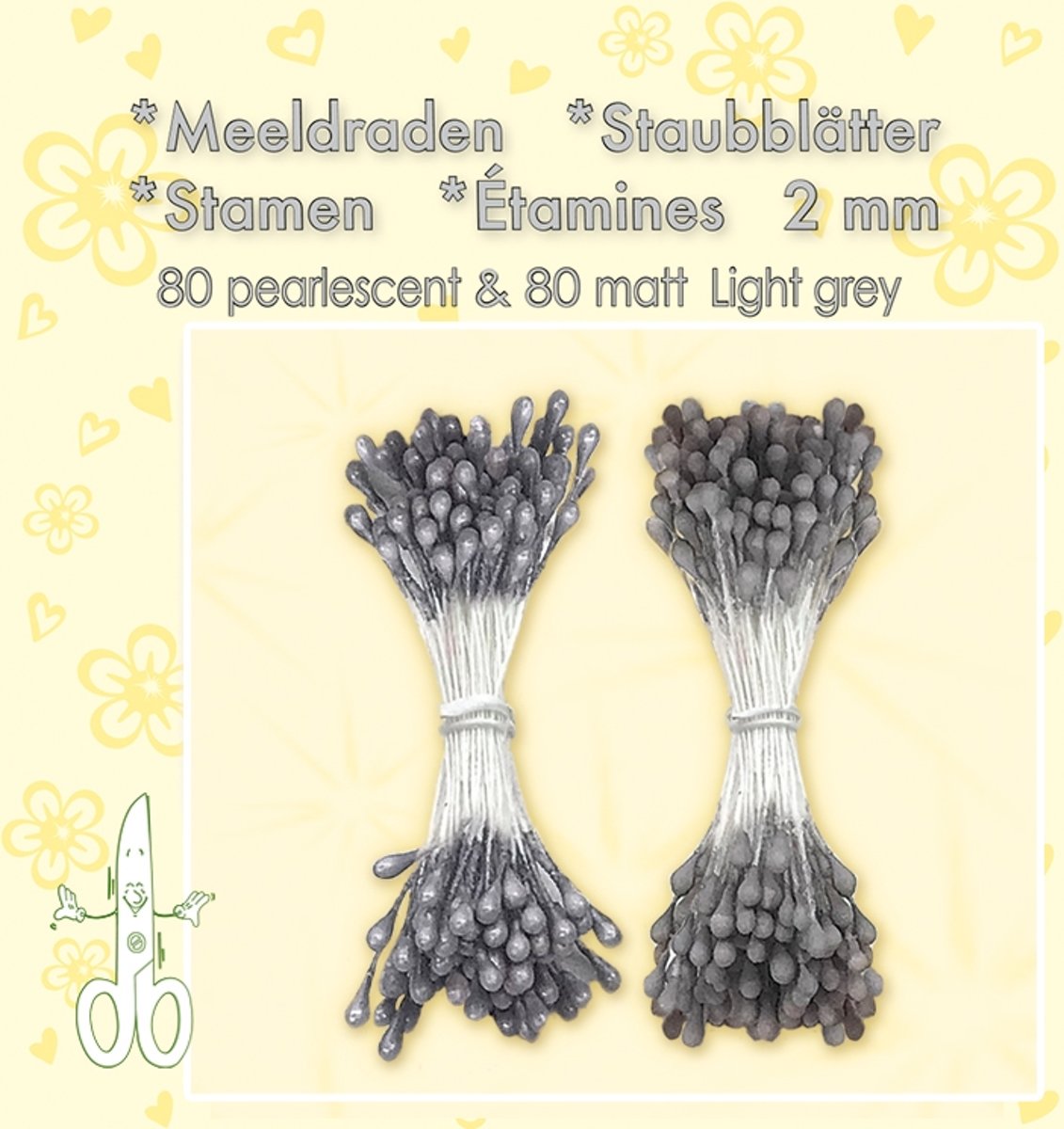 Meeldraden-Stamen-Staubblätter-Étamines 2mm, ±80 matt & 80 pearl Light Grey