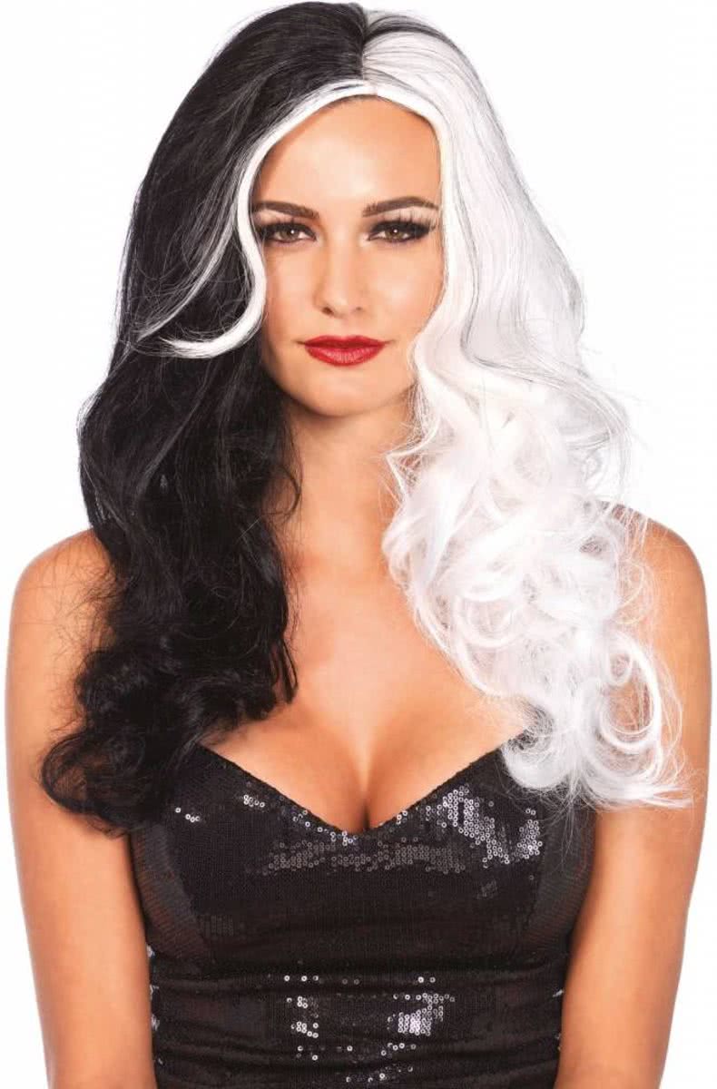 2 kleurige schurken pruik zwart/wit (Volwassenen)