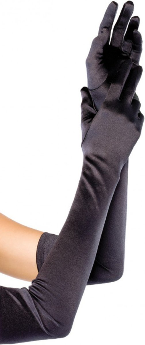   Extra lange satijnachtige zwarte handschoenen - Model 16B