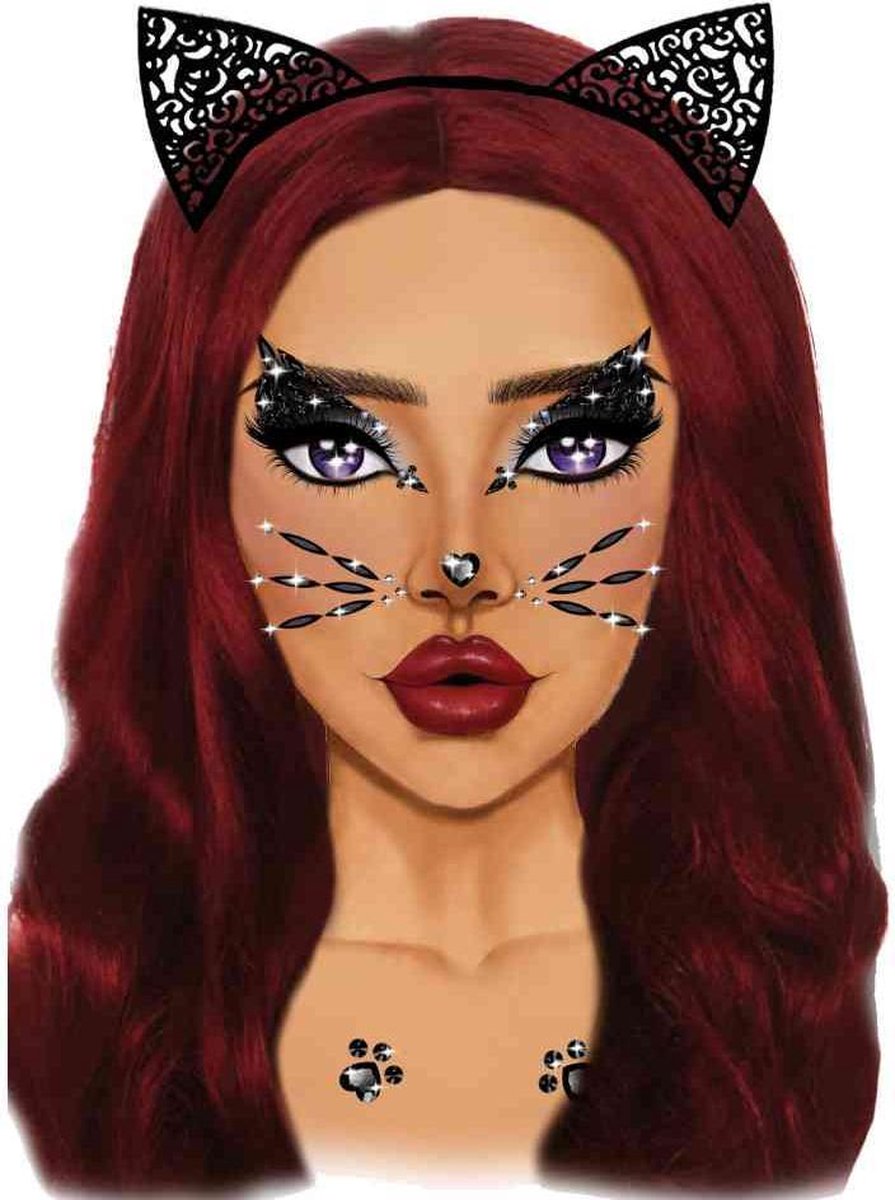   Gezicht Diamanten Sticker Animal Zwart