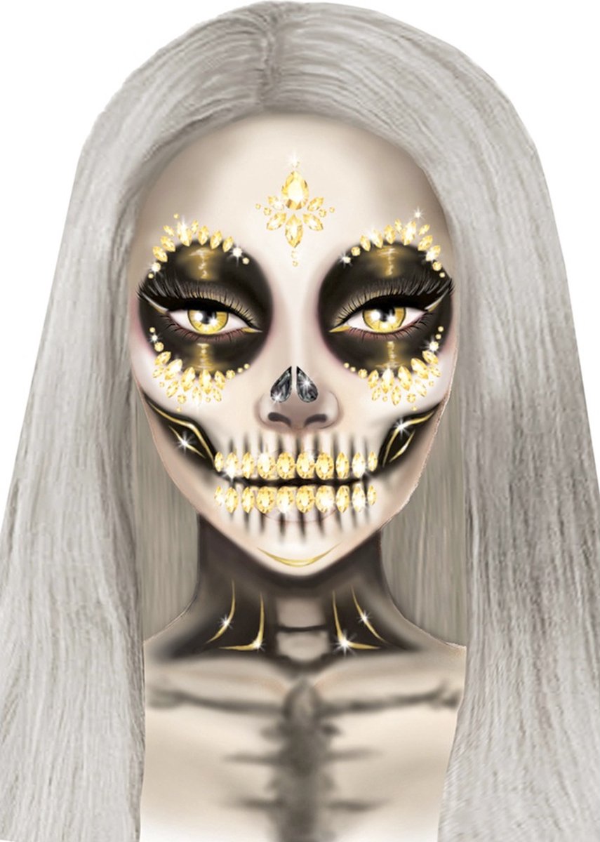   Gezicht Diamanten Sticker Sugar Skull Goudkleurig