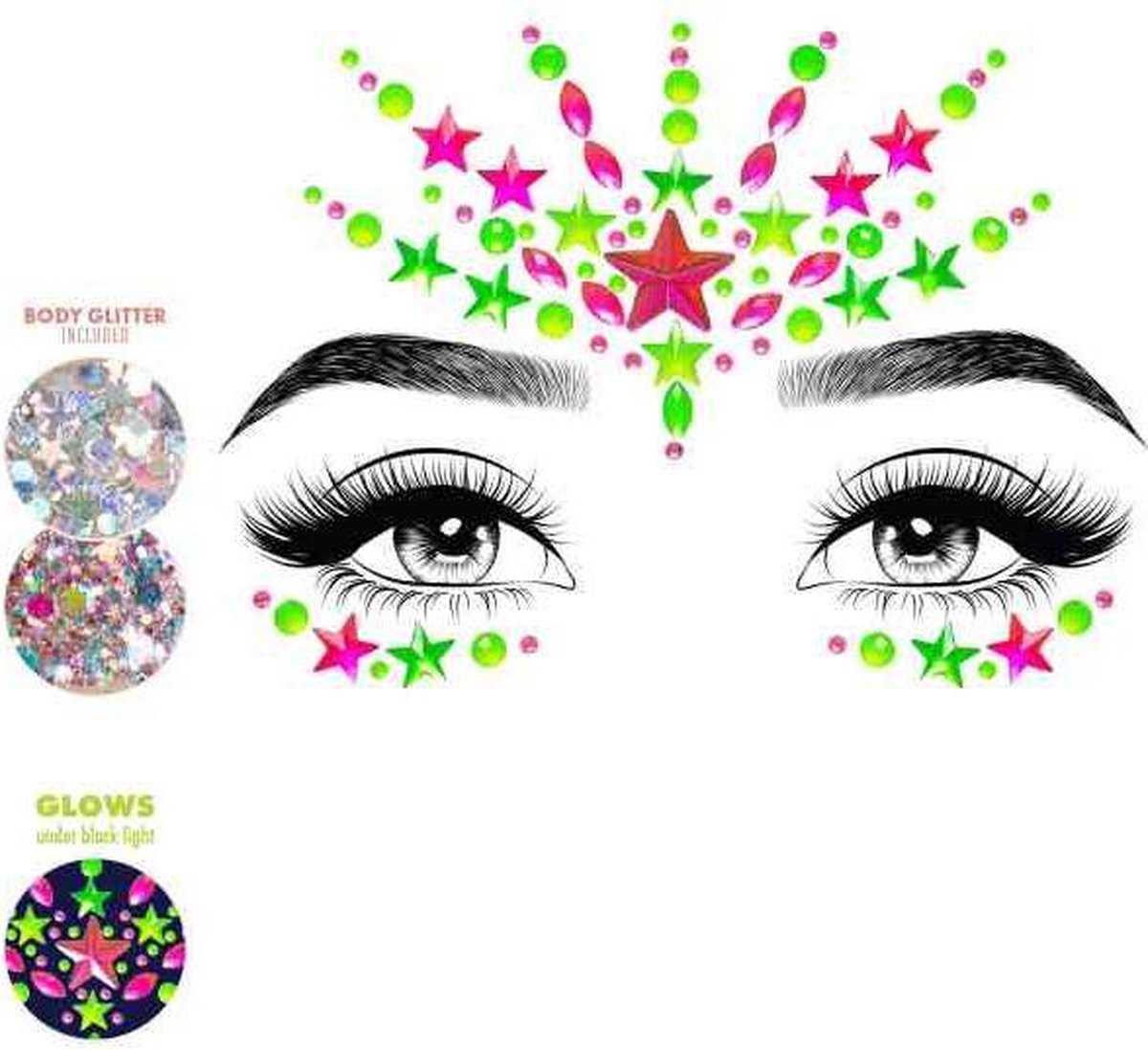   Gezicht Diamanten Sticker Vibe Neon Multicolours