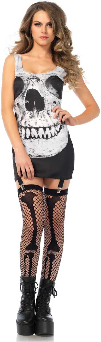 Leg Avenue schedel jurkje, Model 86636  maat S/M (zwart/wit)