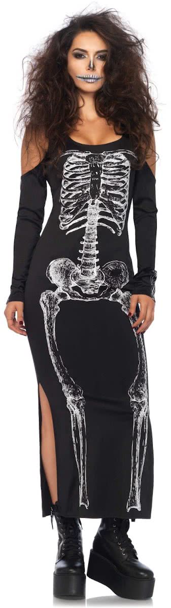 Leg Avenue skelet jurk, Model 85565 maat M/L (zwart/wit)