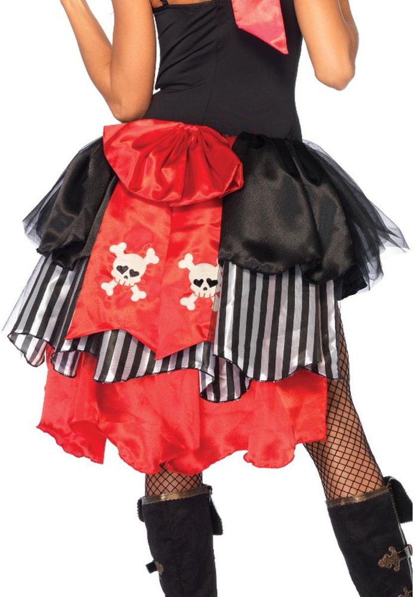 Piraten pin on verkleed accessoire met schedel en botten print zwart/rood - Kostuum Party - One size - Leg Avenue