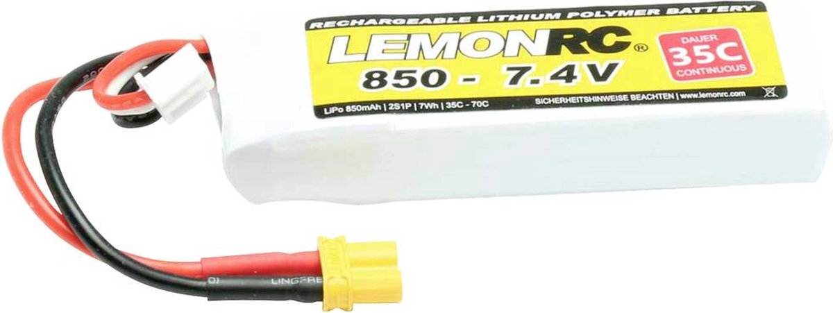 LemonRC LiPo accupack 7.4 V 850 mAh Aantal cellen: 2 35 C Softcase XT30