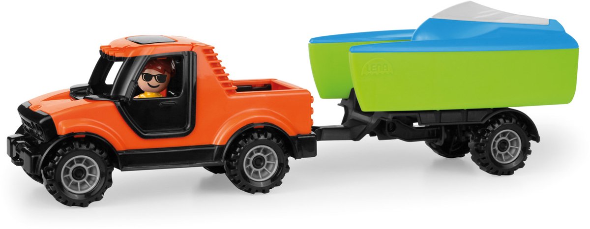 Lena speelgoed pick-up met boaties aanhanger - truck en boot set.
