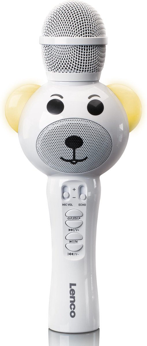 Lenco BMC-060 - Karaoke microfoon met Bluetooth en LED-effect - wit