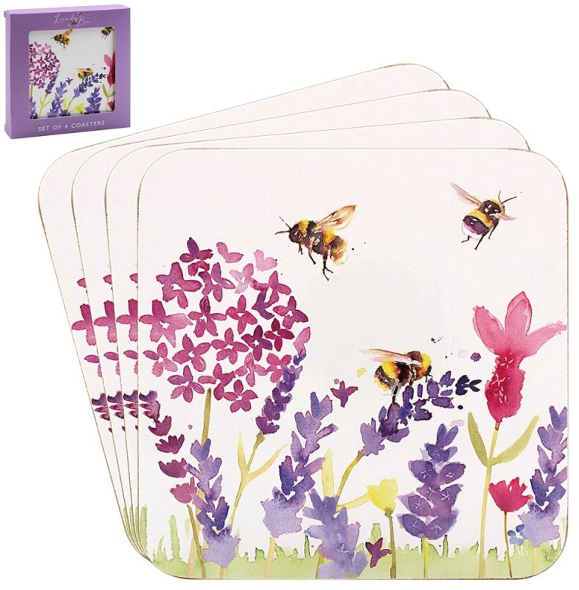 Lesser & Pavey Lavender & Bees Onderzetters – Set van 4 Stuks