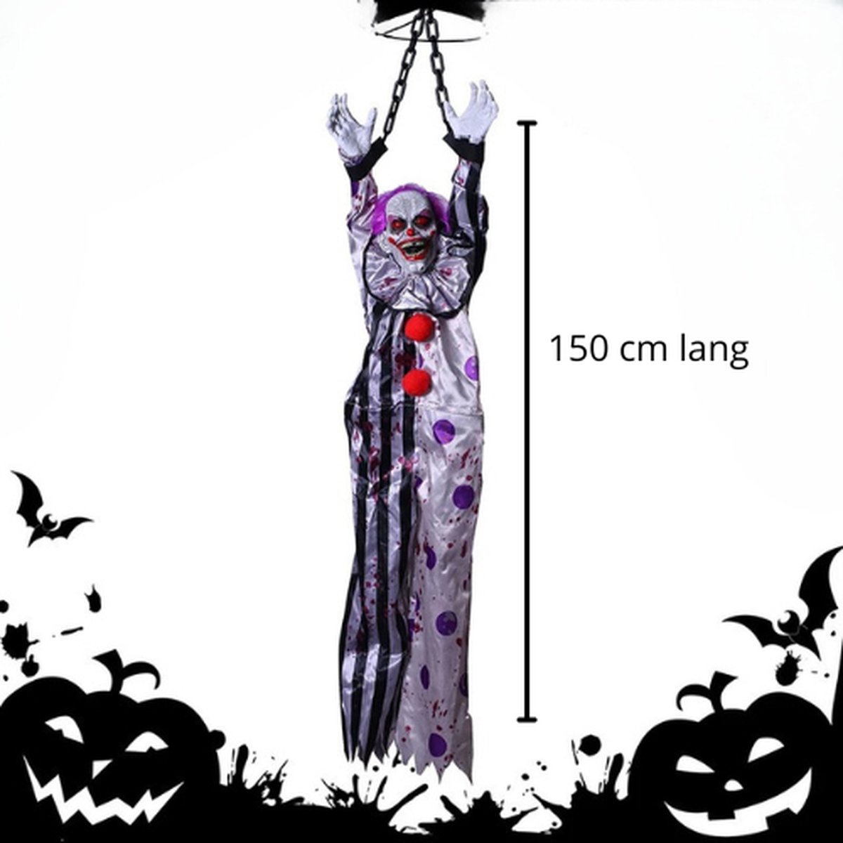 Leonova® - halloween - halloween decoratie - halloween versiering - hangende clown - 150x30x14 cm - beweegbare clown - 3 functies