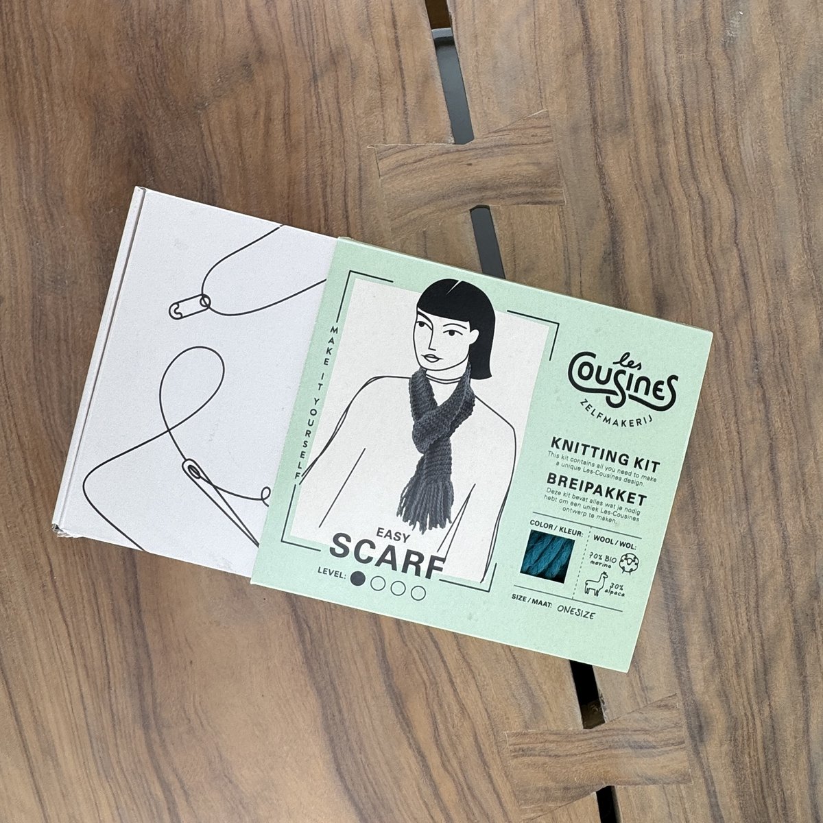 Breipakket - Les Cousines - all-in - Easy Scarf - Sjaaltje breien - beginners - Petrol Blue - 100% wol