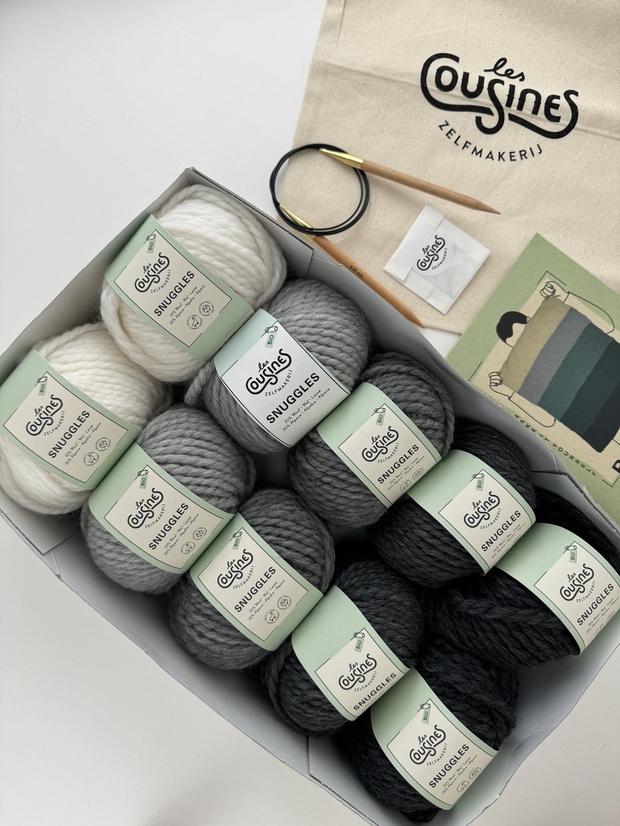 Breipakket - Les Cousines - breien voor beginners - easy blanket- dekentje breien- kleur dusk