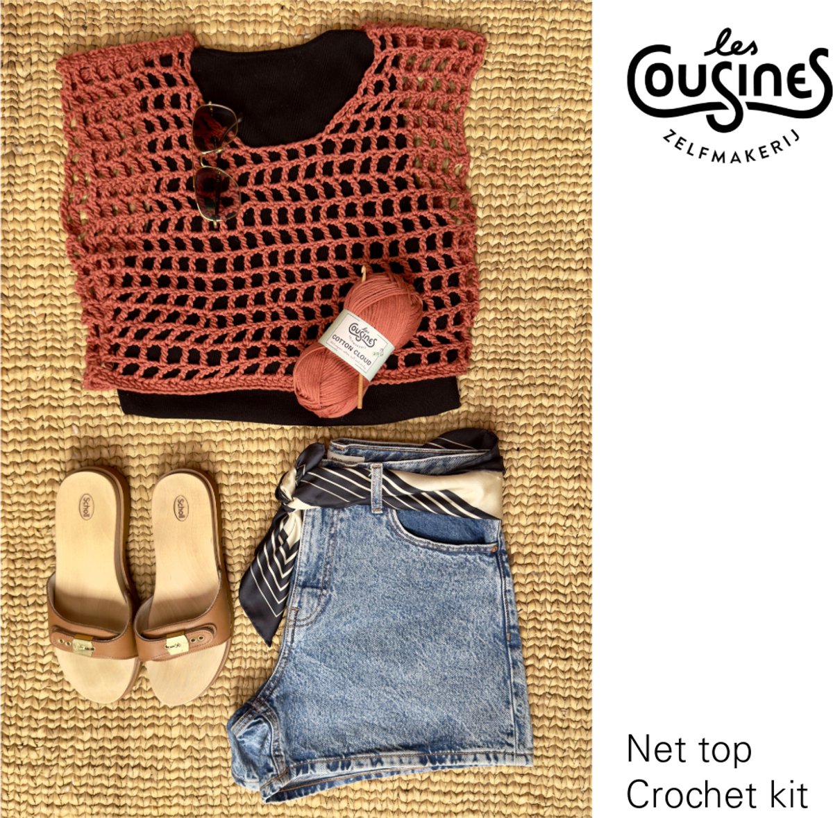 Haakpakket - Les Cousines - haken - trendy net-top haken - Bio katoen - kleur roest
