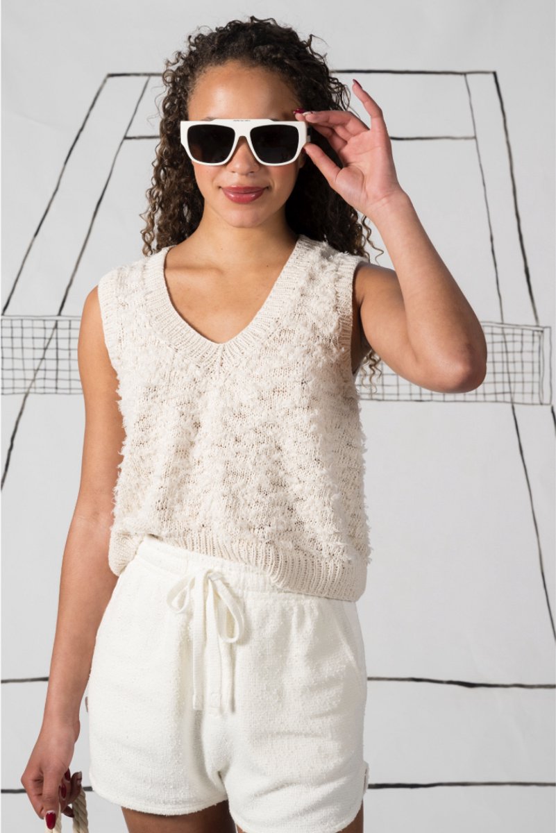 Les Cousines - Breipakket- Court Top-Vhals zomertruitje- wit- Small