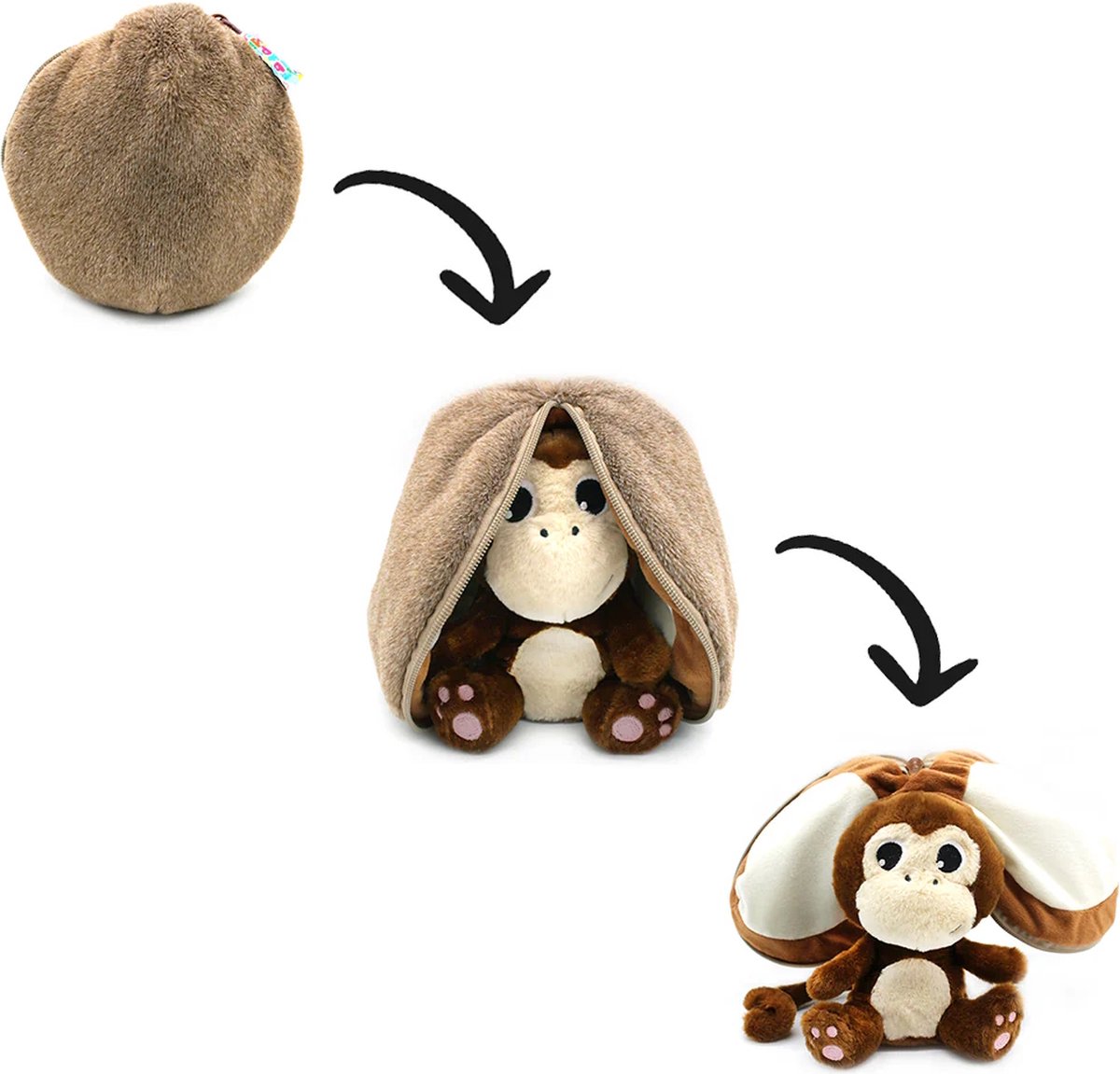 Flipetz - 2-in-1 Knuffel - Coconet de Aap / Kokosnoot - 17 x 7 x 20 cm - Les Déglingos