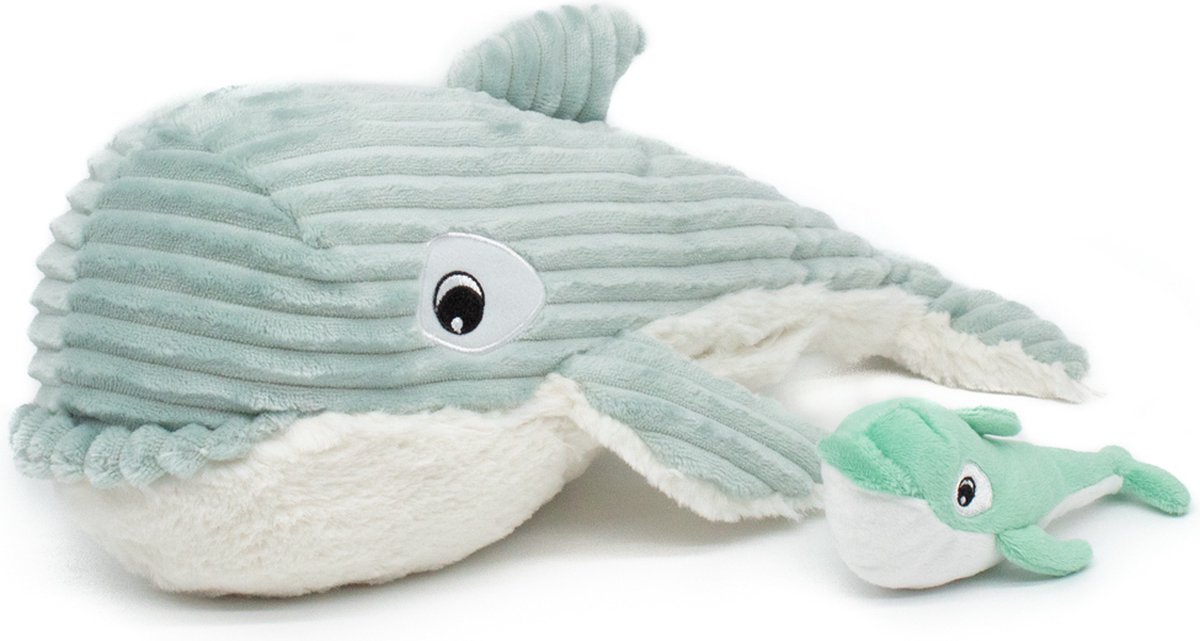 Les Déglingos - Knuffel - Orca moeder en baby - Mint groen - 33 cm