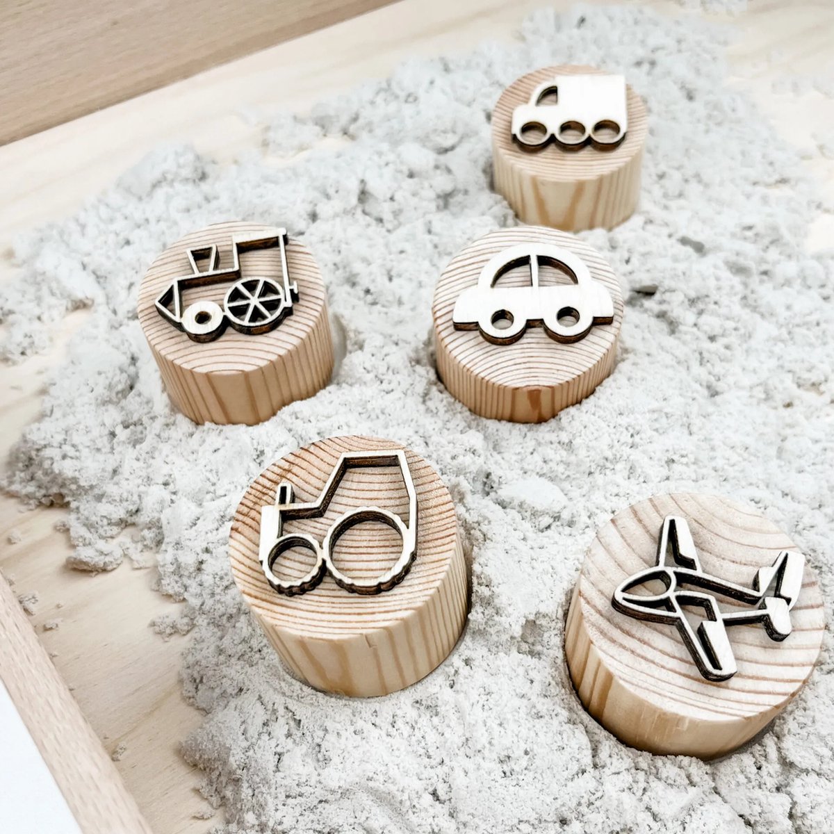 Houten stempel - Vervoer - Stempel set - Speelbak - zand - Montessori - Sensorisch spelen - Zandstempel - Kleistempel - Stempelen - Motoriek
