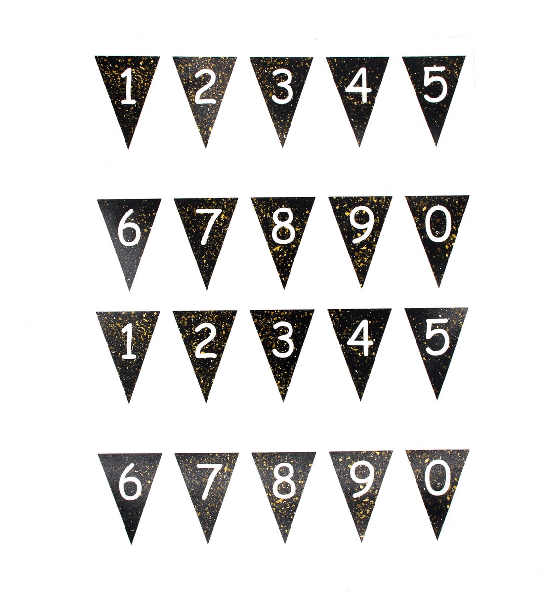 stickers Vlag cijfers zwart met goudspat cadeaustickers sluitzegels cocktailprikkers