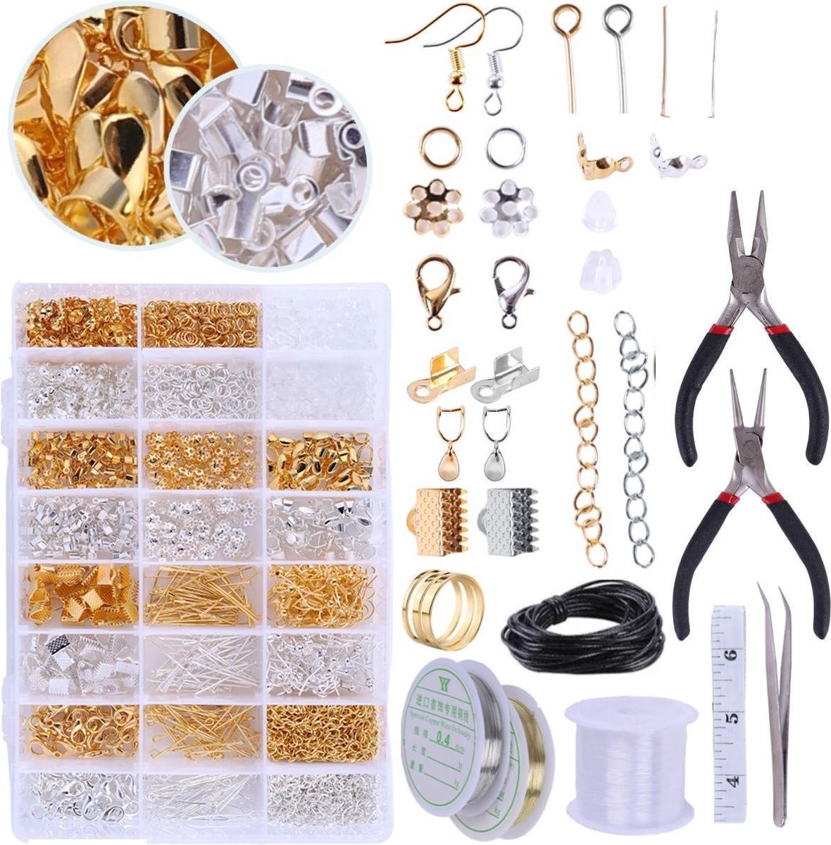DIY Starterspakket Sieraden maken - 910-delig -Goud en Zilver - volwassenen pakket - voor armbanden, kettingen en oorbellen