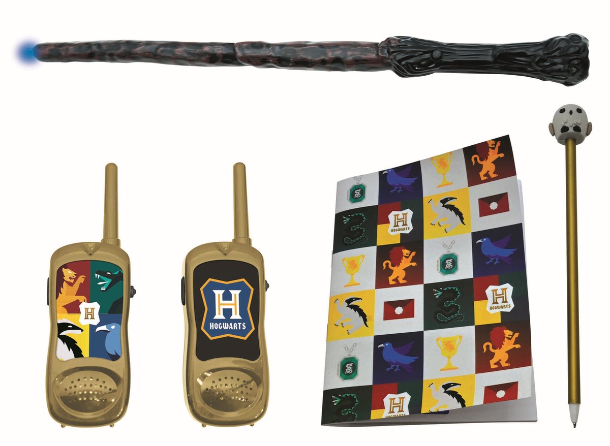 Harry Potter Kit met walkietalkie tot 120m, boekje, pen en magische stick