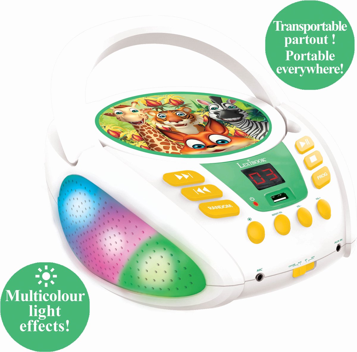   Disney Minnie - Bluetooth-cd-speler voor kinderen - draagbaar, lichteffecten, microfoonaansluiting, aux-ingang, batterij of netvoeding, RCD109MN