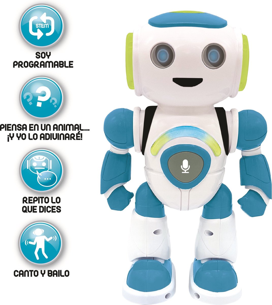 POWERMANÂ® MASTER STEM Robot met quiz. Muziek. Spelletjes. Schijfschieten incl. afstandsbediening (Spaans)