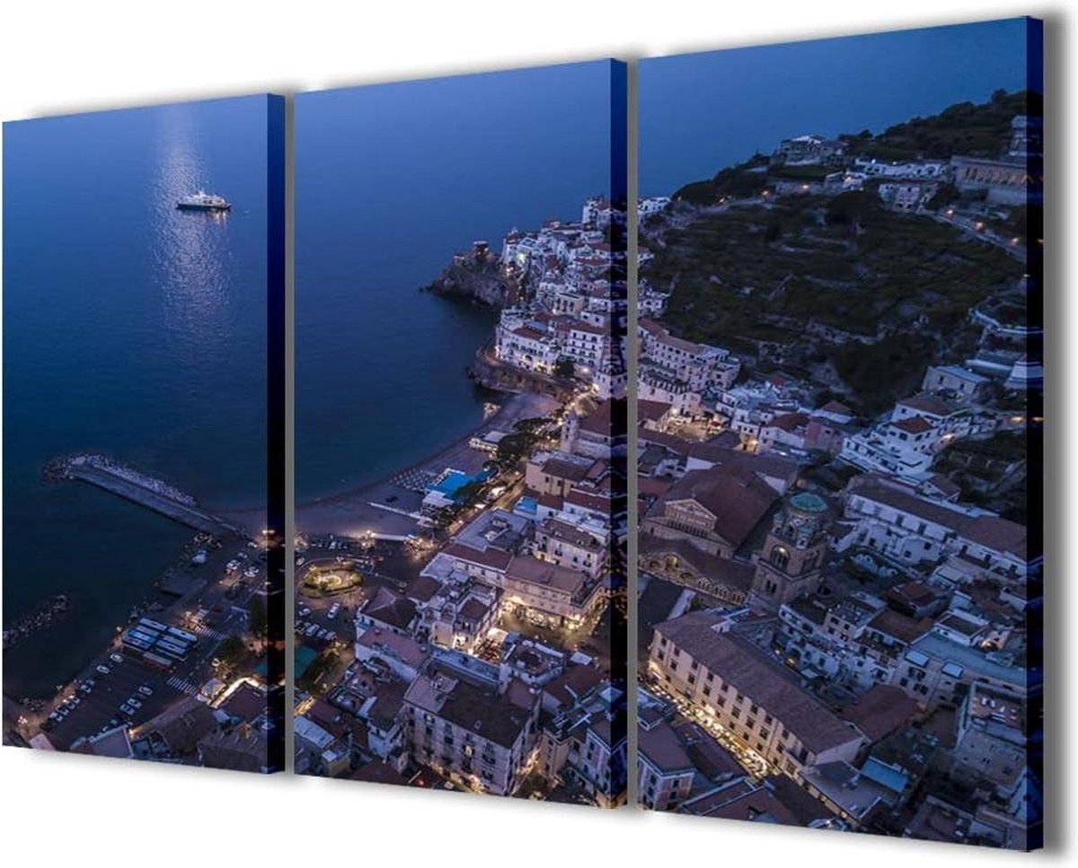Modern Coastal Canvas Prints - Amalfi 005 - Huisdecoratie in 3 voorgevormde panelen - Klaar om op te hangen - 120 x 90 cm
