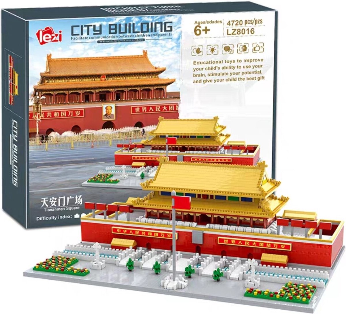 Lezi Plein van de Hemelse Vrede - Tiananmen Square - Moskou Rusland - Nanoblocks / miniblocks - Beroemde bouwwerken - Bouwset / 3D puzzel - 4720 bouwsteentjes