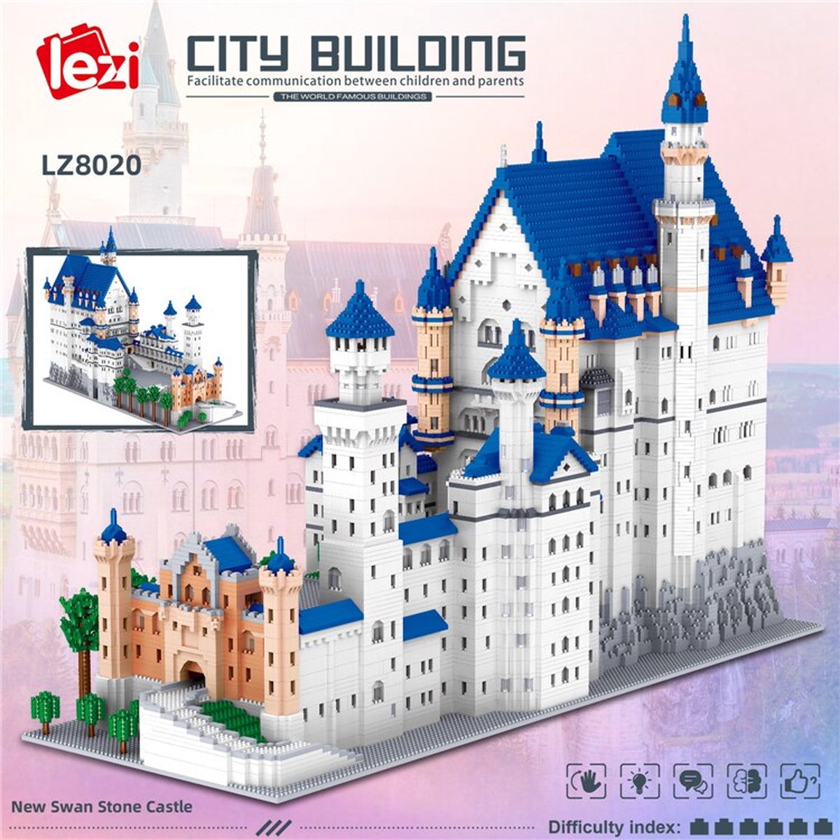 Lezi Slot Neuschwanstein - Architectuur / Gebouwen - Nanoblocks / miniblocks - Bouwset / 3D puzzel - 11810 bouwsteentjes