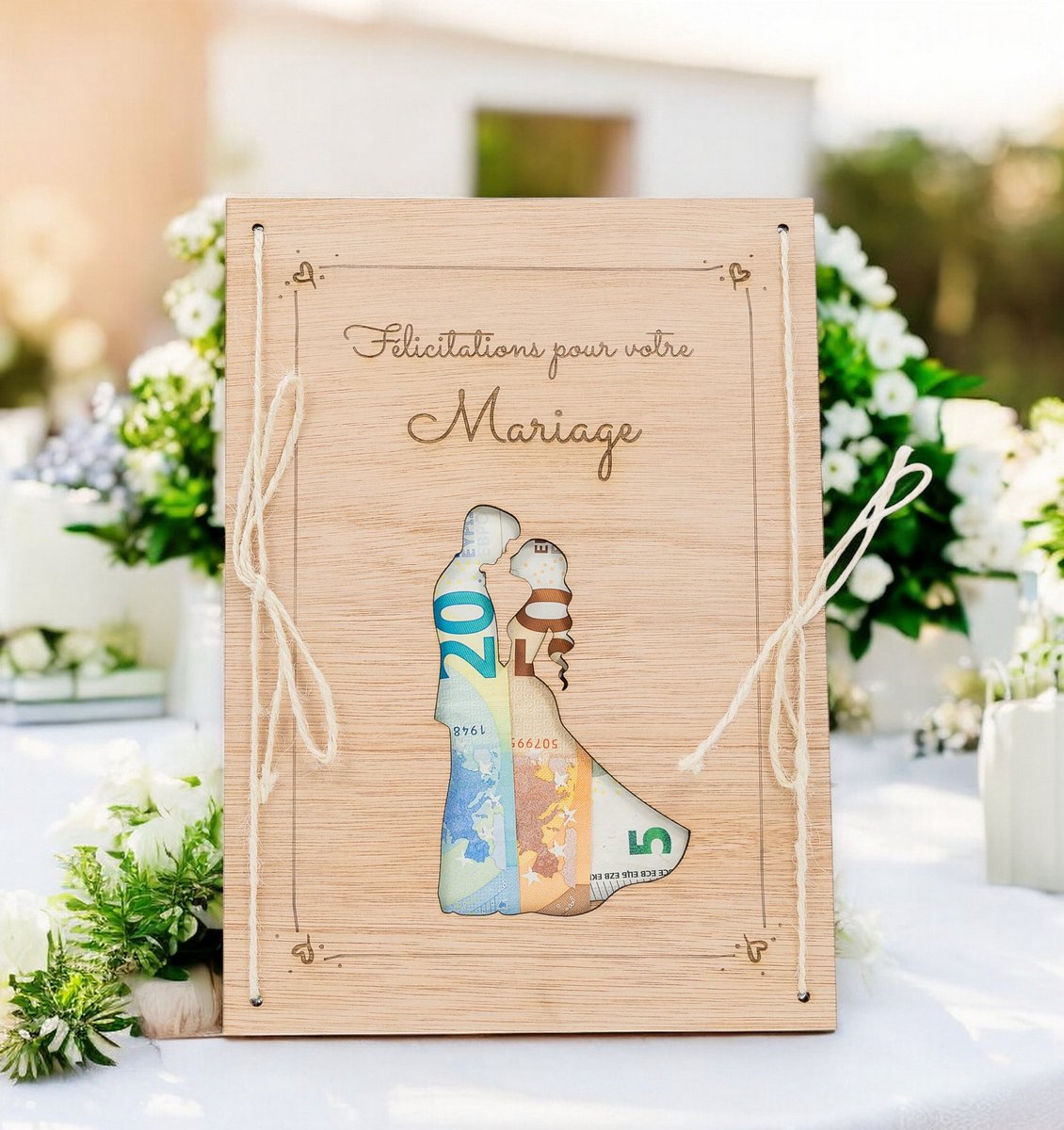 Huwelijkscadeau - Houten bord - Koppel - FR - Just Married - Geldcadeau - Trouwen - Huwelijk - Hout - Origineel - Wedding - Geschenk - Love - Félicitations pour votre Mariage - Bruidspaar - Bruiloft - Vintage