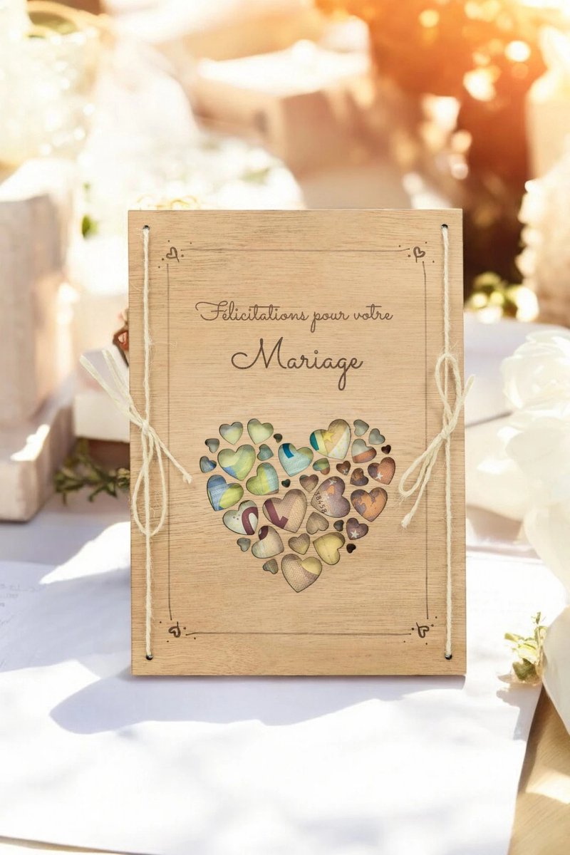 Huwelijkscadeau - Houten bord met hartje - FR - Félicitations pour votre Mariage - Congratulations on your Wedding Day - Geldcadeau - Trouwen - Huwelijk - Hout - Origineel - Wedding - Geschenk - Love - Bruidspaar - Bruiloft - Geld