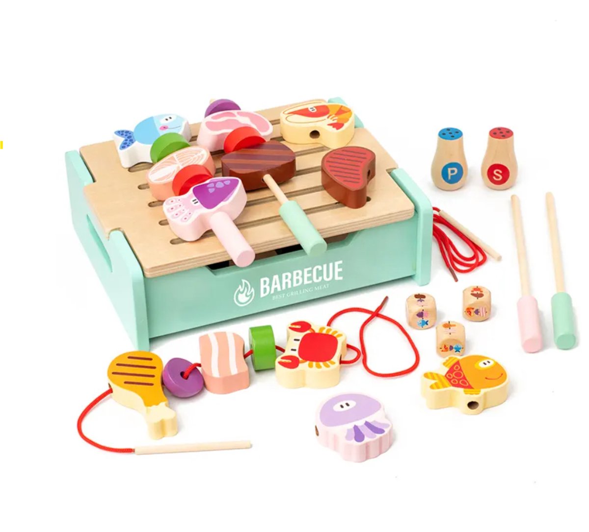 LiasToys - Houten BBQ Set Speelgoed - Keukenspullen - Barbecue - Blauw