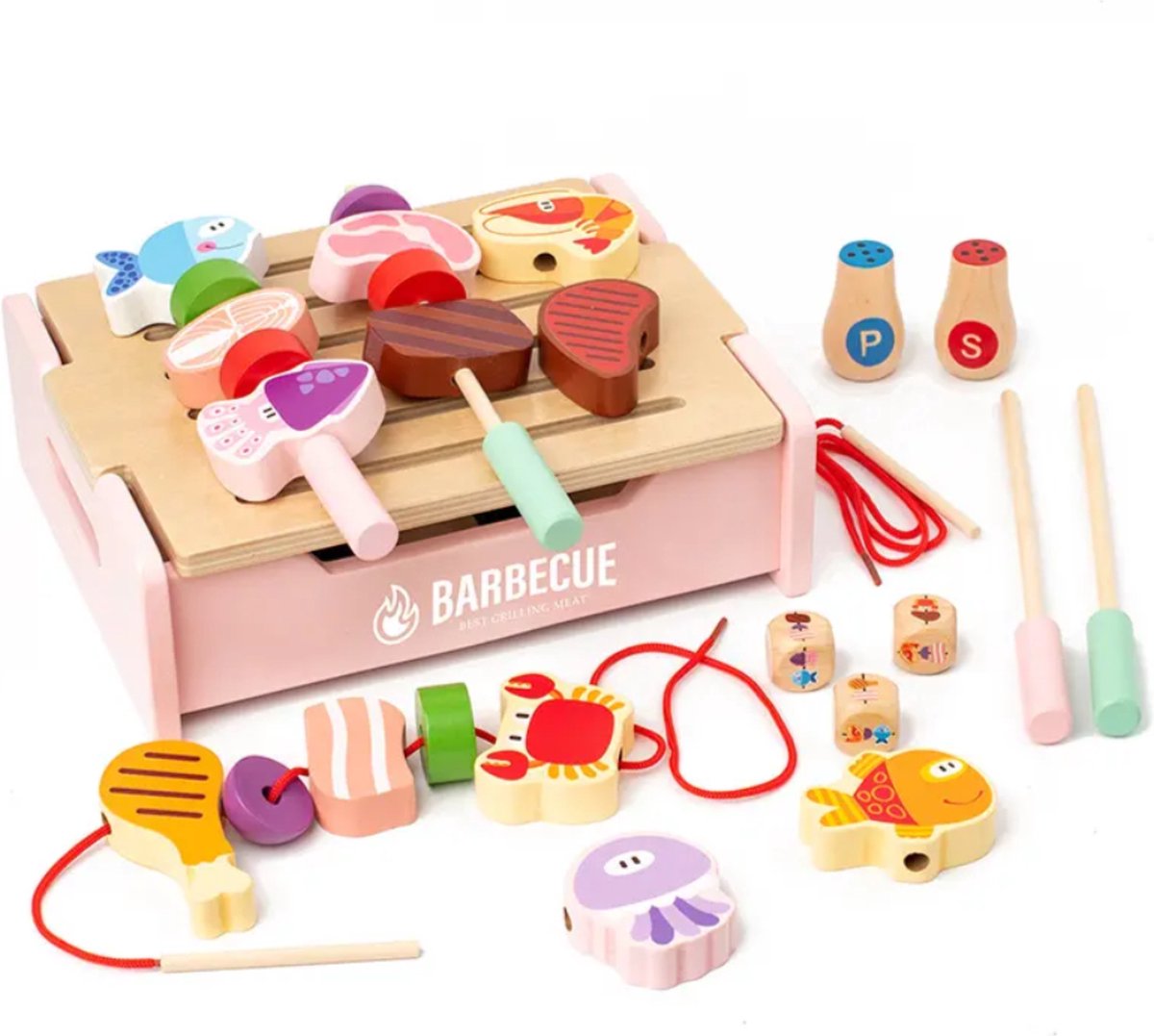 LiasToys - Houten BBQ Set Speelgoed - Keukenspullen - Barbecue - Roze