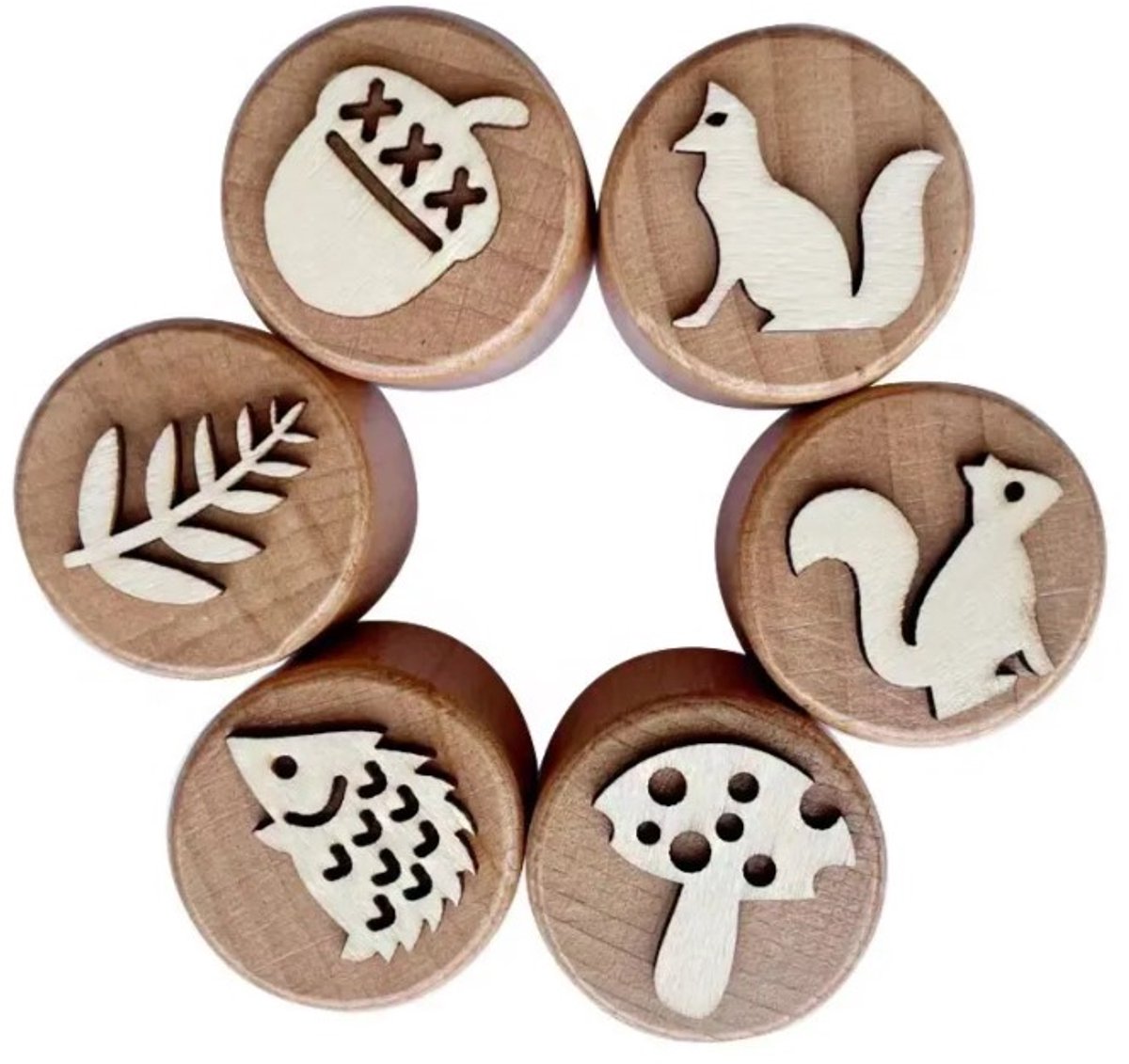LiasToys -6 Houten stempel - Het Bos - Stempel set - Speelbak - Speelzand - Montessori - Sensorisch spelen - Zandstempel - Kleistempel - Stempelen - Motoriek
