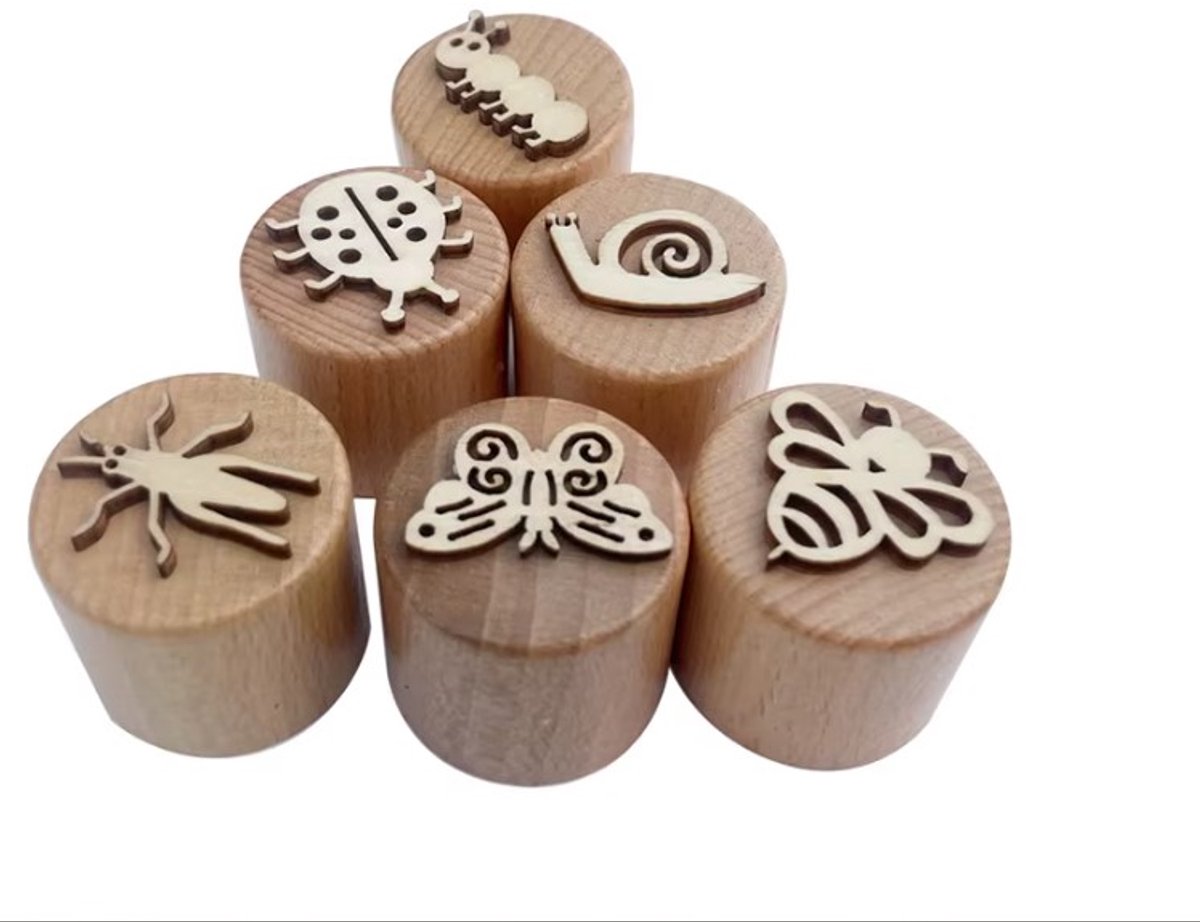 LiasToys -6 Houten stempel - Insecten - Stempel set - Speelbak - Speelzand - Montessori - Sensorisch spelen - Zandstempel - Kleistempel - Stempelen - Motoriek