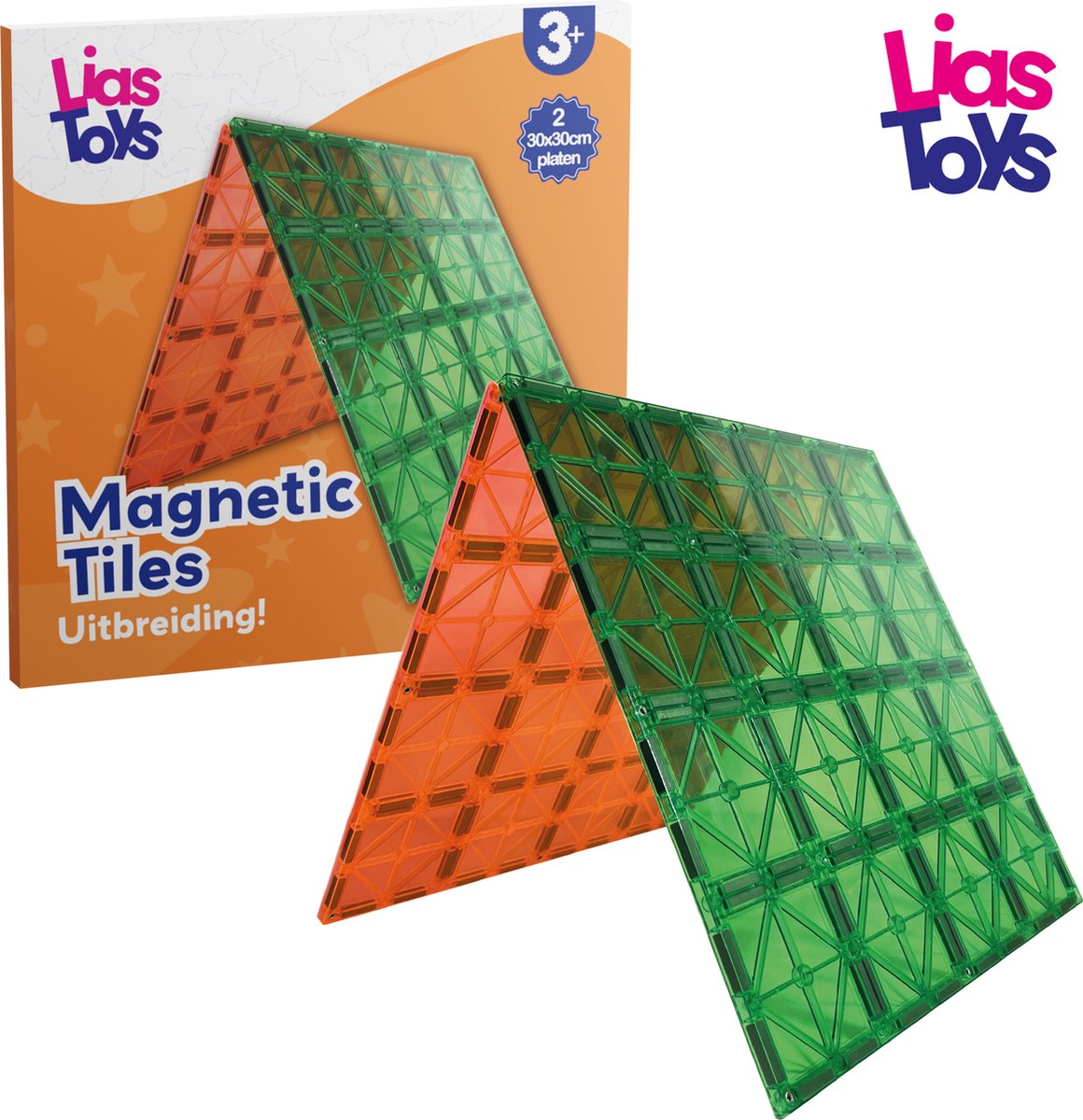 LiasToys Basisplaten 2 stuks - Magnetic Tiles - Magnetisch speelgoed - Montessori speelgoed - Bouwplaat - STEM speelgoed - Open ended - 30x30cm - Cadeau kind - Speelgoed 3 jaar t/m 12 jaar