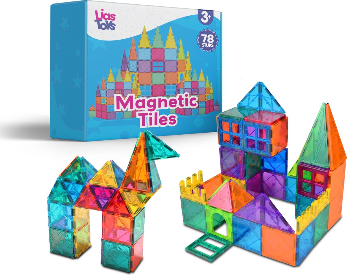 LiasToys® - Magnetic Tiles - Magnetisch Speelgoed – 78 stuks - Constructie speelgoed - Magnetische tegels - Montessori speelgoed - Bouw je Magna wereld – Montessori Educatief Speelgoed – Sensorisch Open-Ended Speelgoed – vanaf 3 jaar