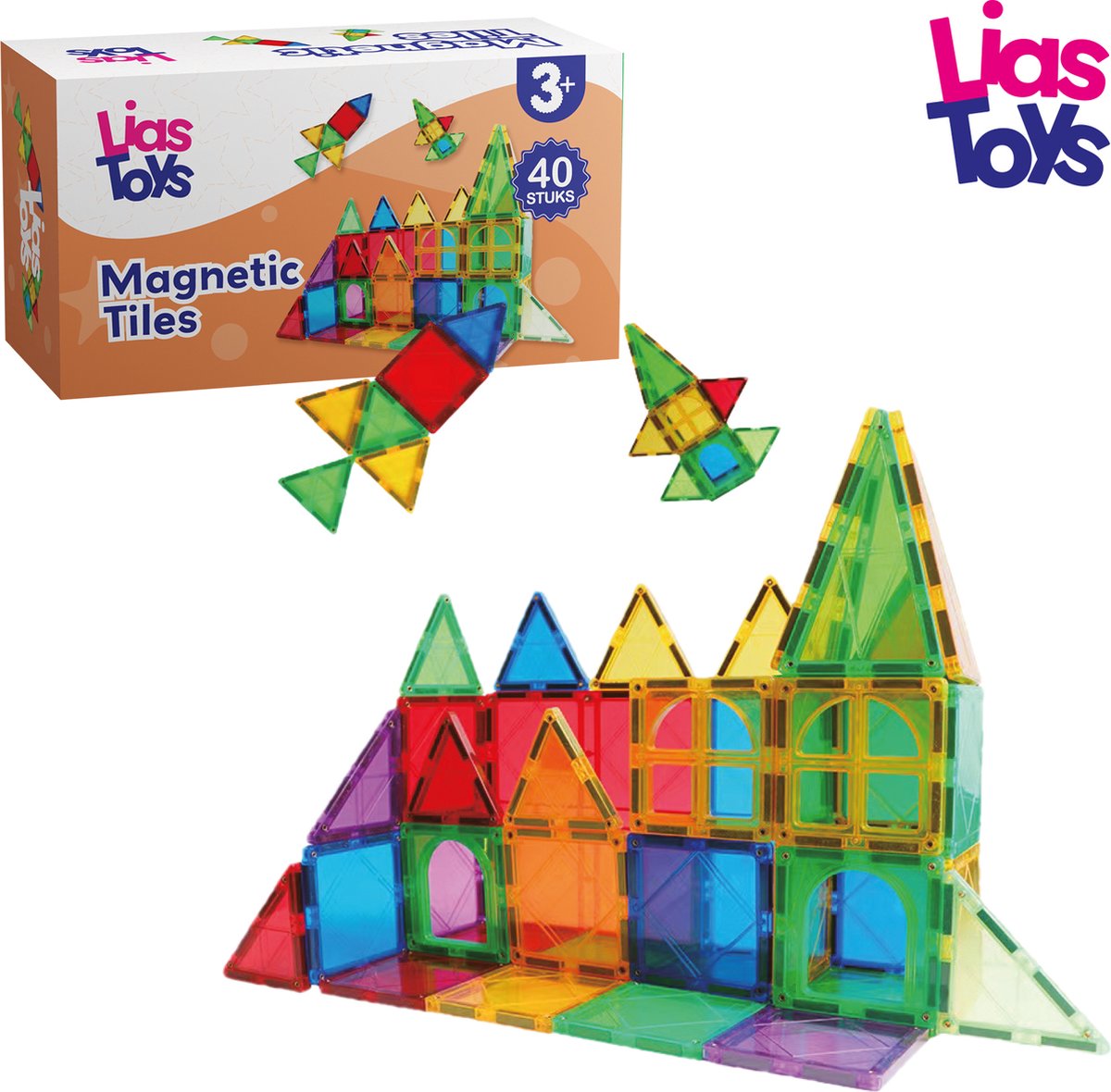 LiasToys® - Magnetisch speelgoed - 40 stuks - Magnetische tegels - Constructie speelgoed - Montessori speelgoed - Open ended - Magnetic tiles - Magnetic toys - Bouw je Magna wereld