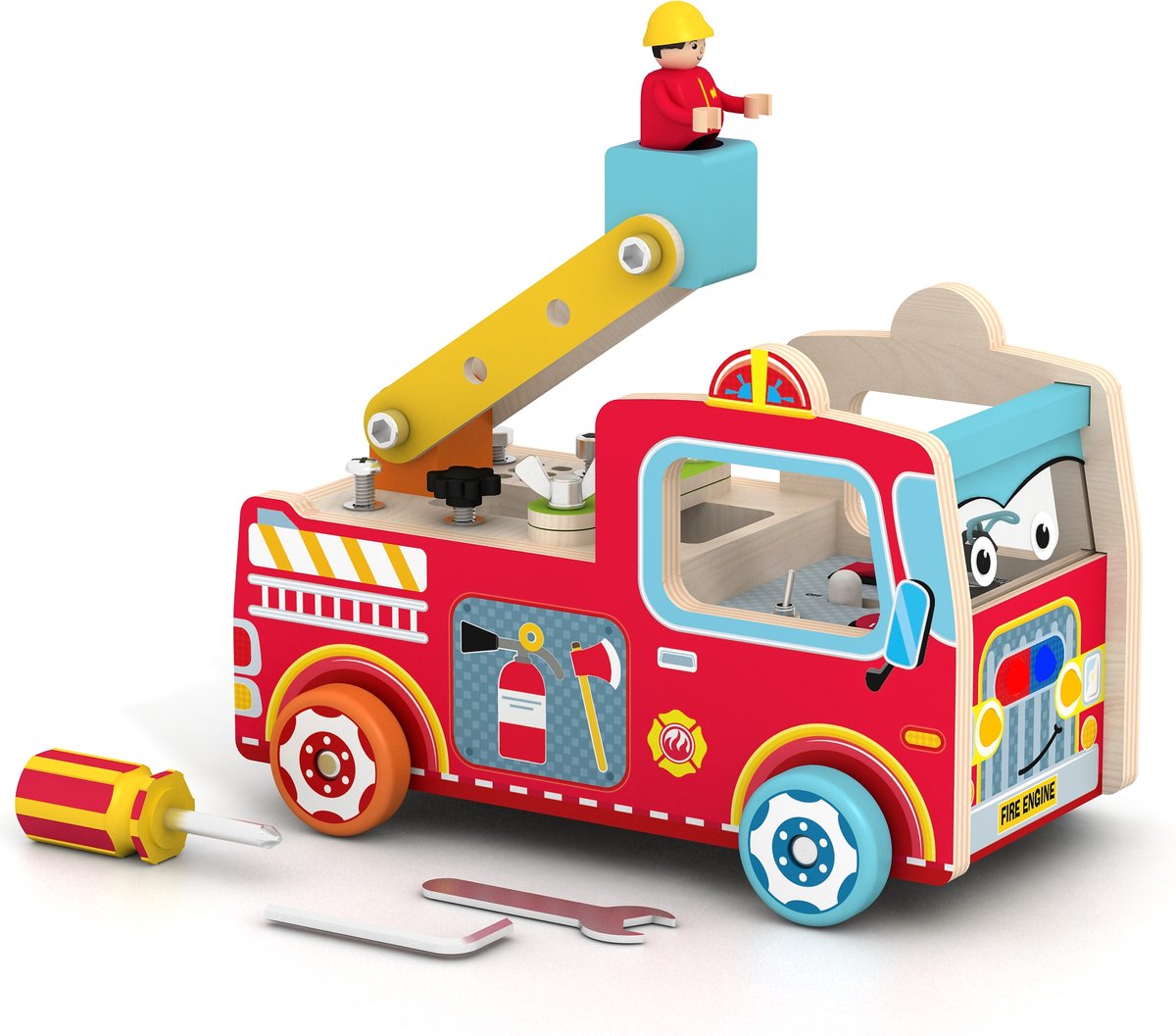 brandweerauto met geluid - Educatief speelgoed - peuter speelgoed - Houten speelgoed