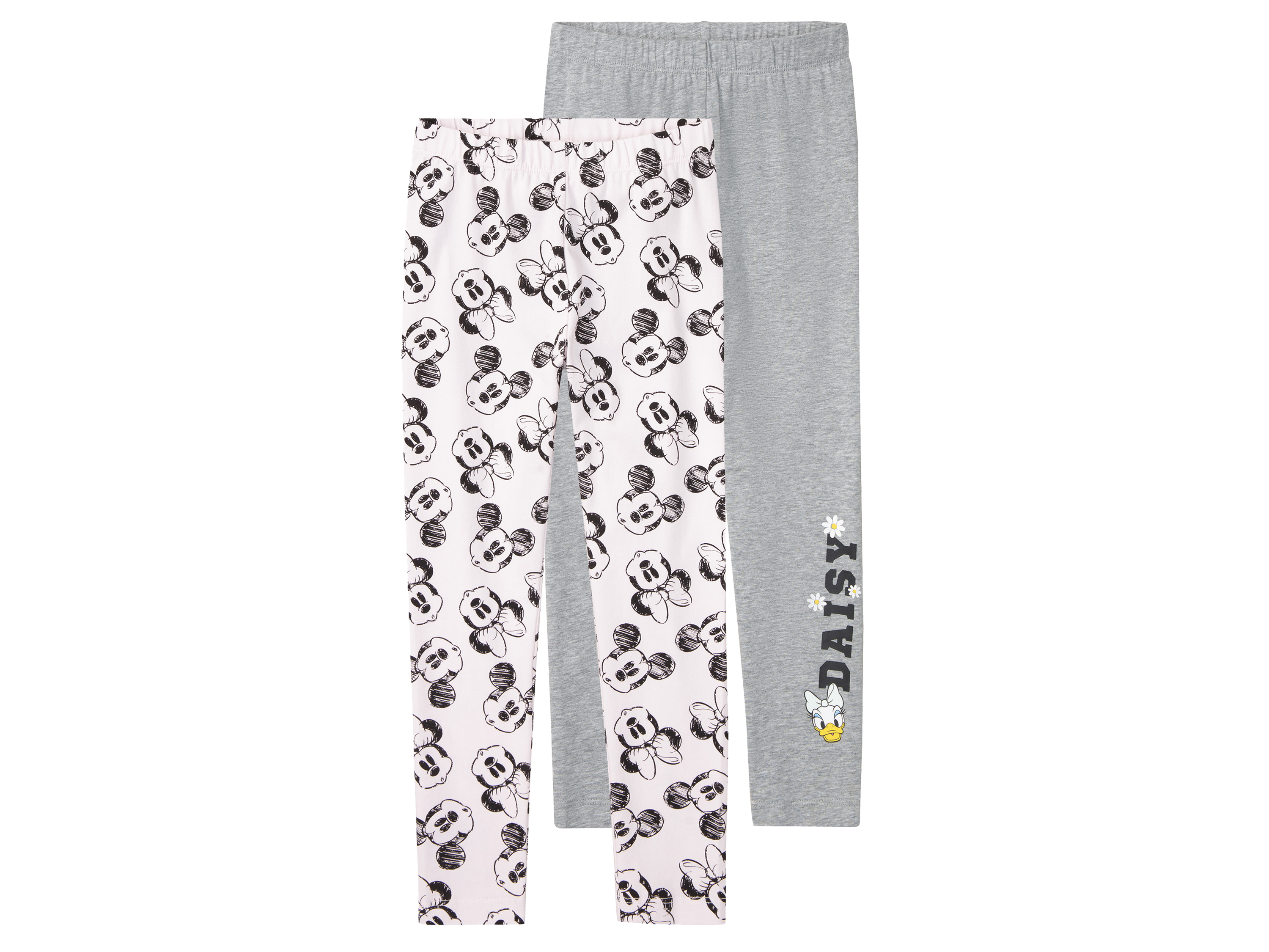 2 kinderleggings (minni paars/grijs, 122/128)