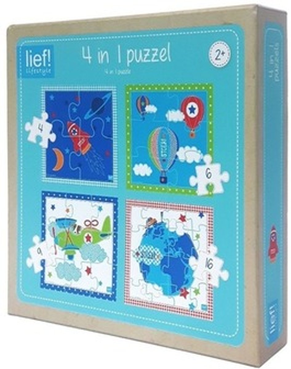 Lief 4 in 1 puzzel, 4 stukjes, 6 stukjes 9 stujes en 16 stukjes