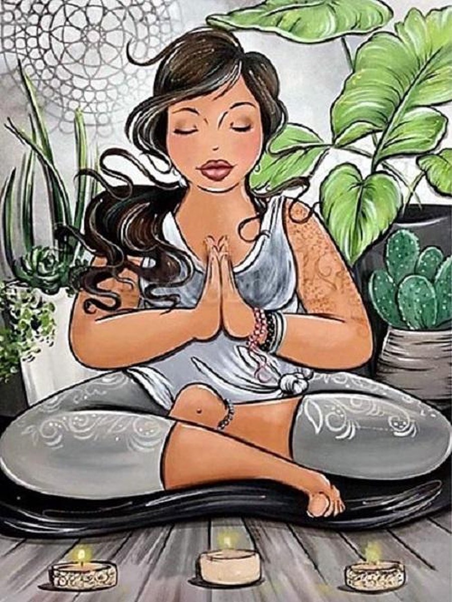   Diamond Painting volwassenen 30x40cm – Rond – Dikke Dame Yoga – Pakket Volwassenen